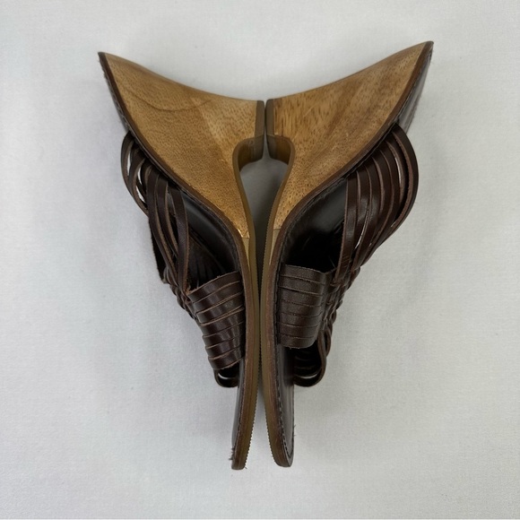 𝅺MICHAEL Michael Kors Brown Woven Leather Wedge Open Toe Sandal 9 - Picture 7 of 12